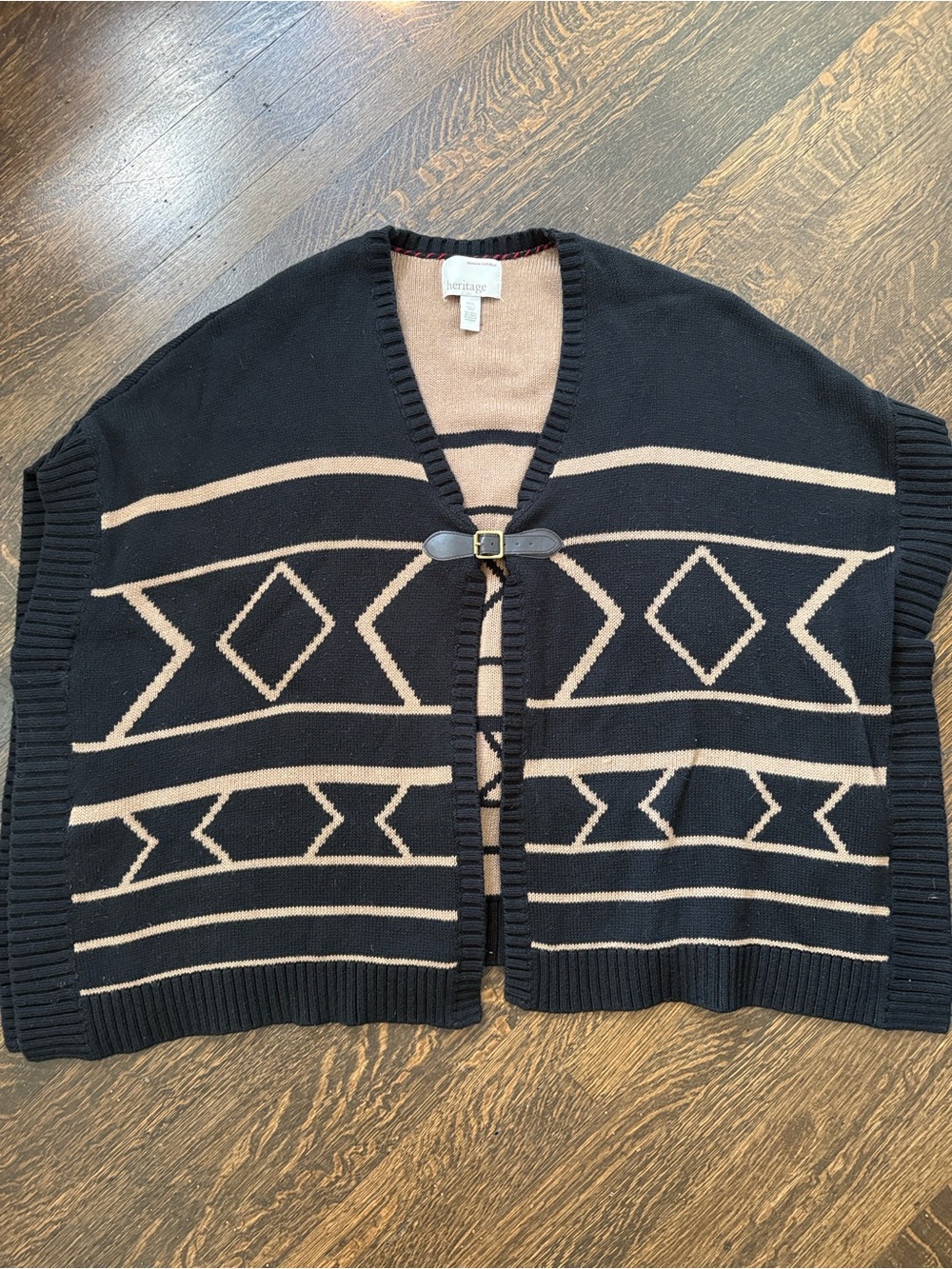 Banana Republic Heritage Black & Tan Geometric Knit Capelet Sweater